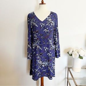 LOFT bell sleeve floral print shift dress periwinkle purple size 10